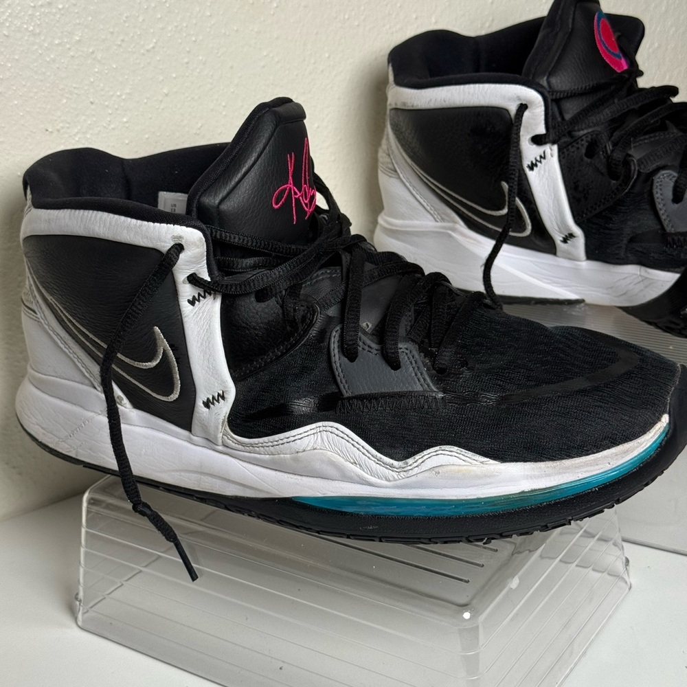 Nike Black and White Sneakers with Pink and Blue Accents